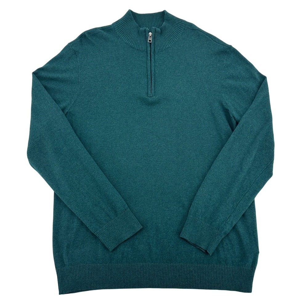 Hawker Rye Cotton Cashmere Blend Quarter Zip Pullover Sweater Hunter Green Men L